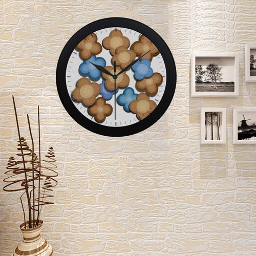 Brown and Blue Flowers Circular Plastic Wall clock