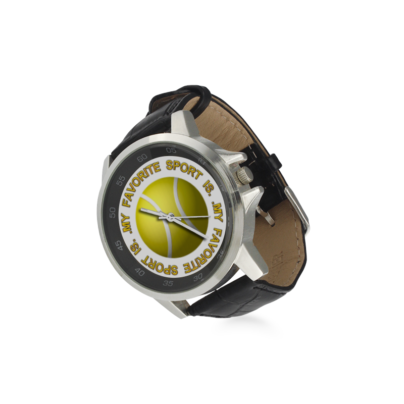 My Favorite Sport is Tennis Unisex Stainless Steel Leather Strap Watch(Model 202)