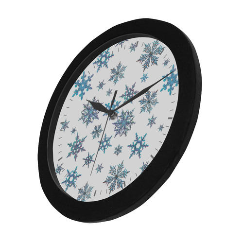 Snowflakes, Blue snow, stitched design Circular Plastic Wall clock