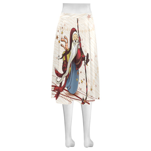 Funny sporty Santa Claus - Christmas Mnemosyne Women's Crepe Skirt (Model D16)