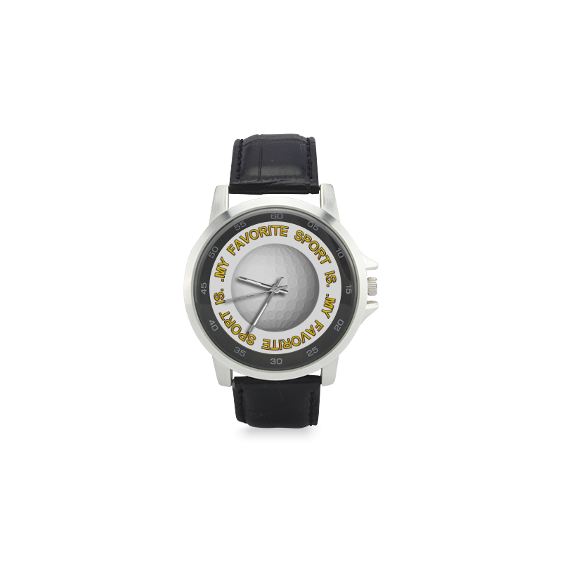 My Favorite Sport is Golf Unisex Stainless Steel Leather Strap Watch(Model 202)