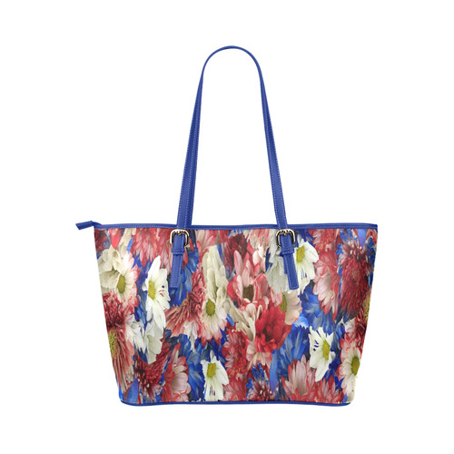 Red White Blue Flora Leather Tote Bag/Small (Model 1651)