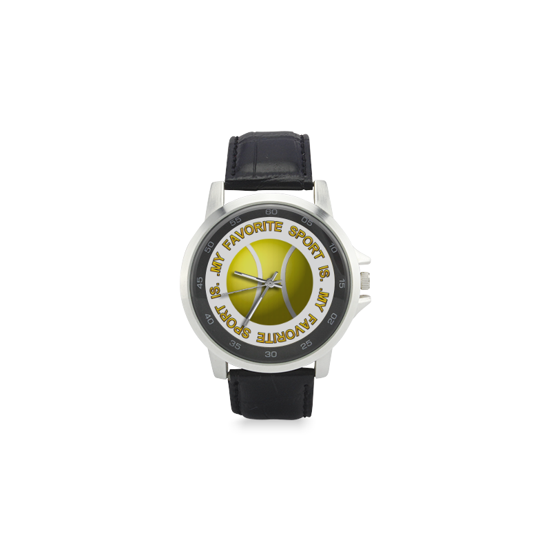 My Favorite Sport is Tennis Unisex Stainless Steel Leather Strap Watch(Model 202)