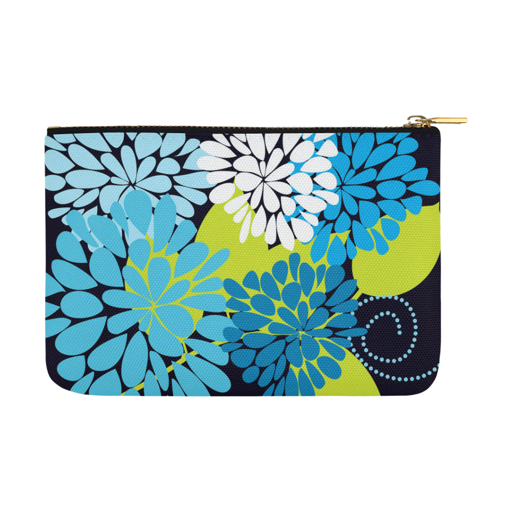 Blue Aqua Abstract Modern Floral Carry-All Pouch 12.5''x8.5''