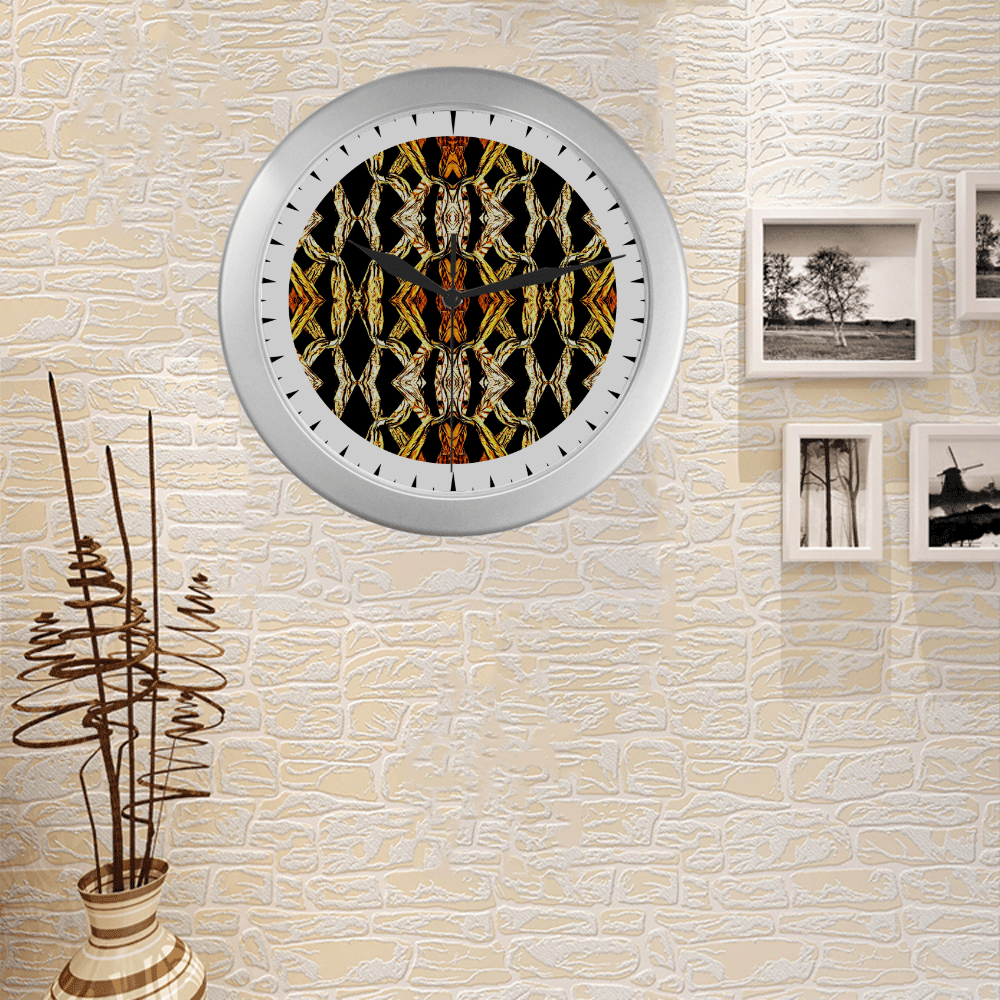 Elegant Oriental Pattern Black Gold watch circular triangle point hand Silver Color Wall Clock