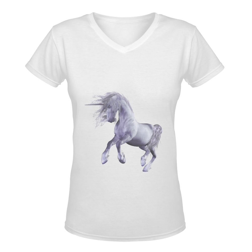 A dreamlike unicorn wades through the water Women's Deep V-neck T-shirt (Model T19)