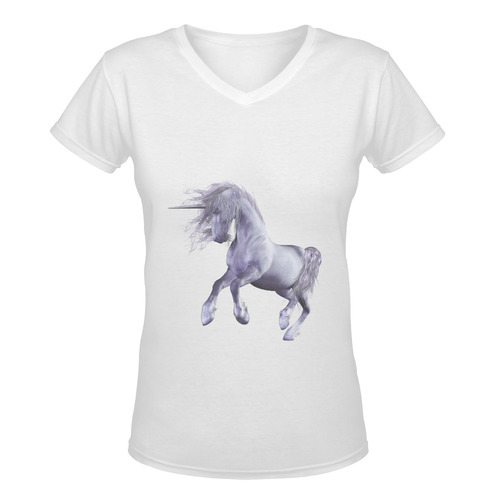 A dreamlike unicorn wades through the water Women's Deep V-neck T-shirt (Model T19)