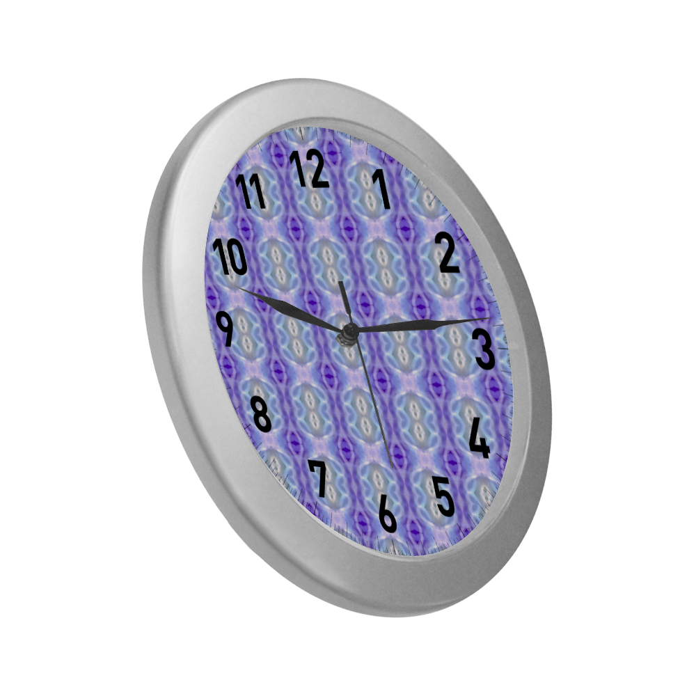 Light Blue Purple White Girly Patternwatch circular number hand Silver Color Wall Clock