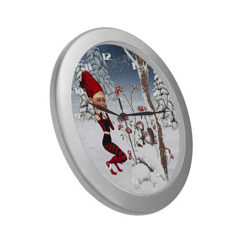 Winter Christmas Fairy Tale Silver Color Wall Clock