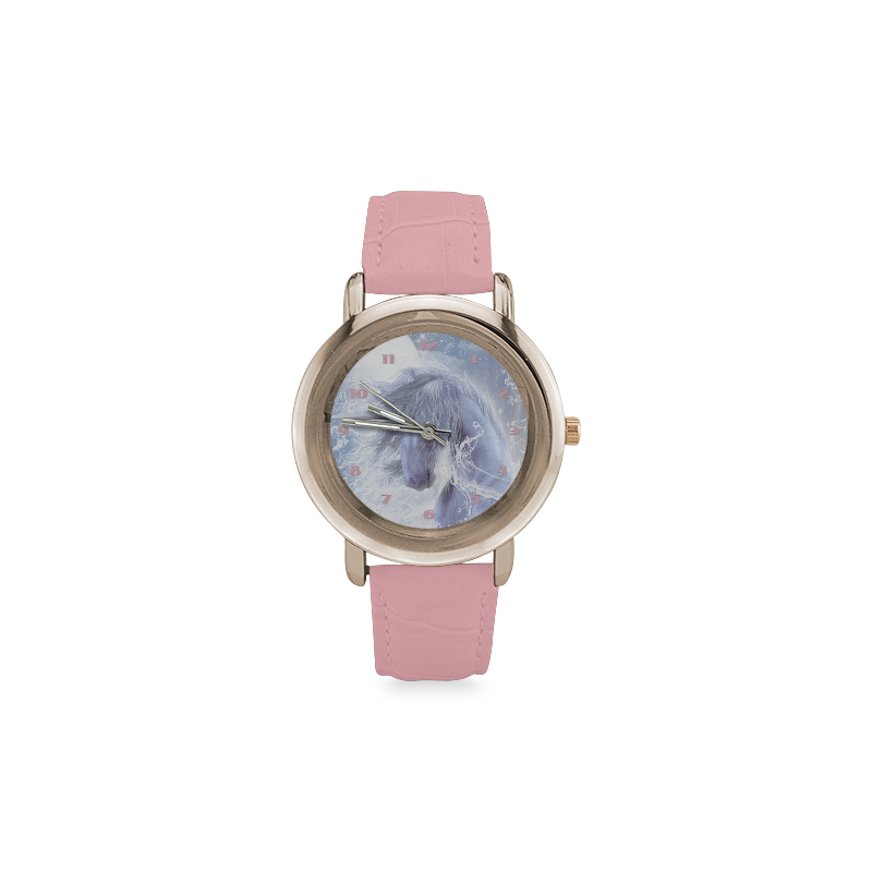 A dreamlike unicorn wades through the water Women's Rose Gold Leather Strap Watch(Model 201)