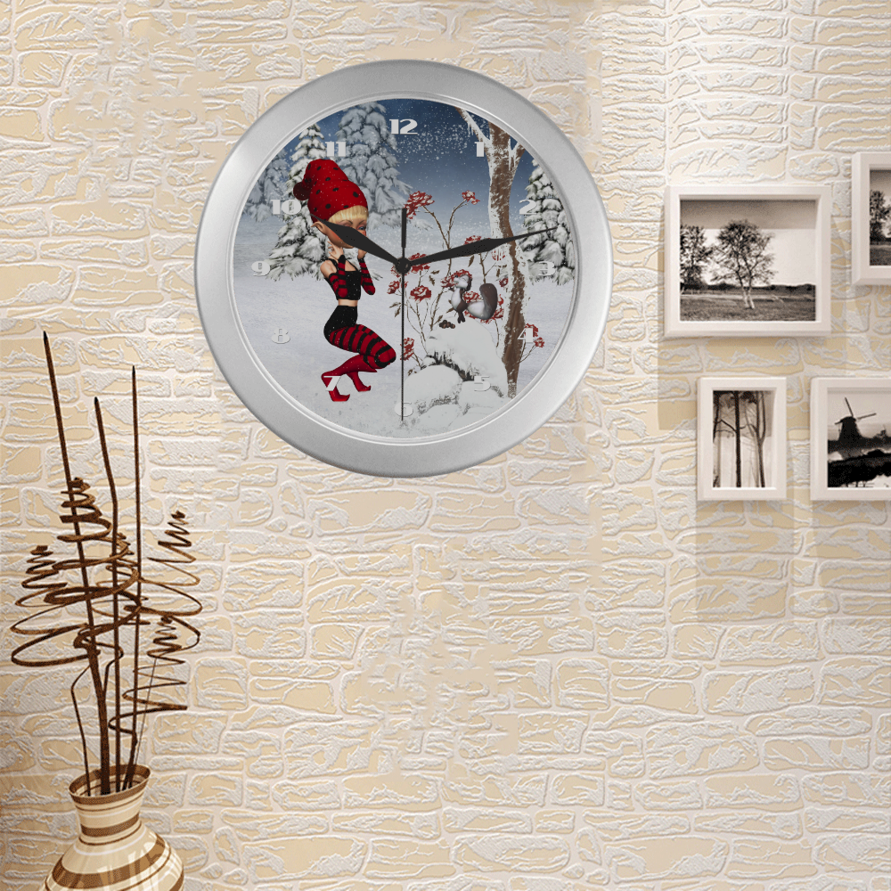 Winter Christmas Fairy Tale Silver Color Wall Clock