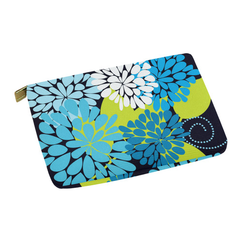 Blue Aqua Abstract Modern Floral Carry-All Pouch 12.5''x8.5''