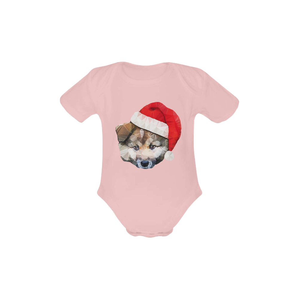 christmas santa dog Baby Powder Organic Short Sleeve One Piece (Model T28)