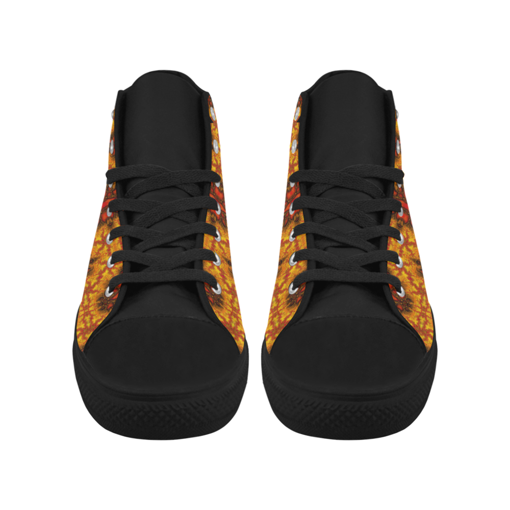 Yellow Orange Fractal Pattern Aquila High Top Microfiber Leather Women's Shoes (Model 032)