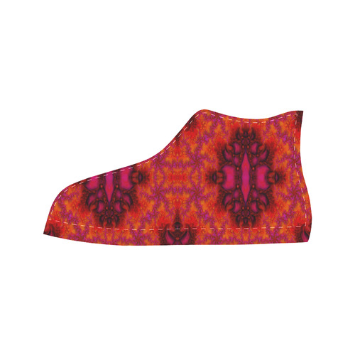Orange Pink Fractal Pattern Aquila High Top Microfiber Leather Women's Shoes (Model 032)
