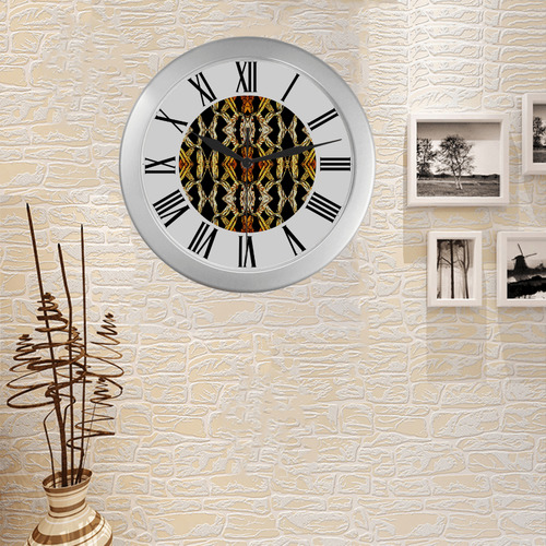 Elegant Oriental Pattern Black Gold watch circular roman numerals hand 2 Silver Color Wall Clock