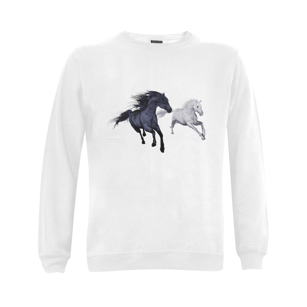 Two horses galloping through a winter landscape Gildan Crewneck Sweatshirt(NEW) (Model H01)