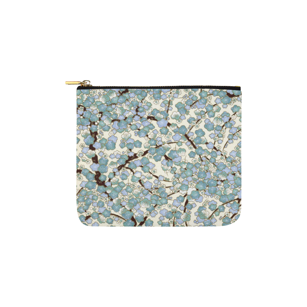 Blue Teal Sakura Fine Vintage Japanese Floral Carry-All Pouch 6''x5''