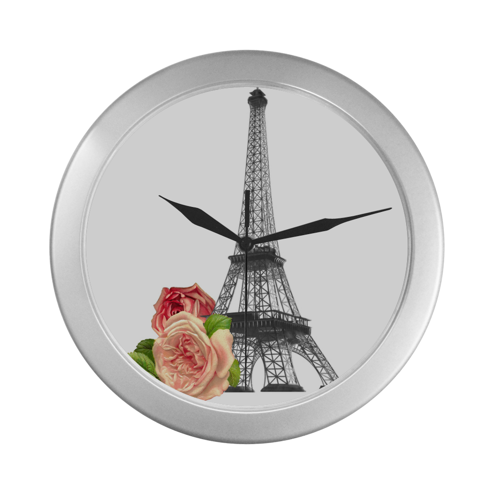 Paris Eiffel Towel Silver Color Wall Clock