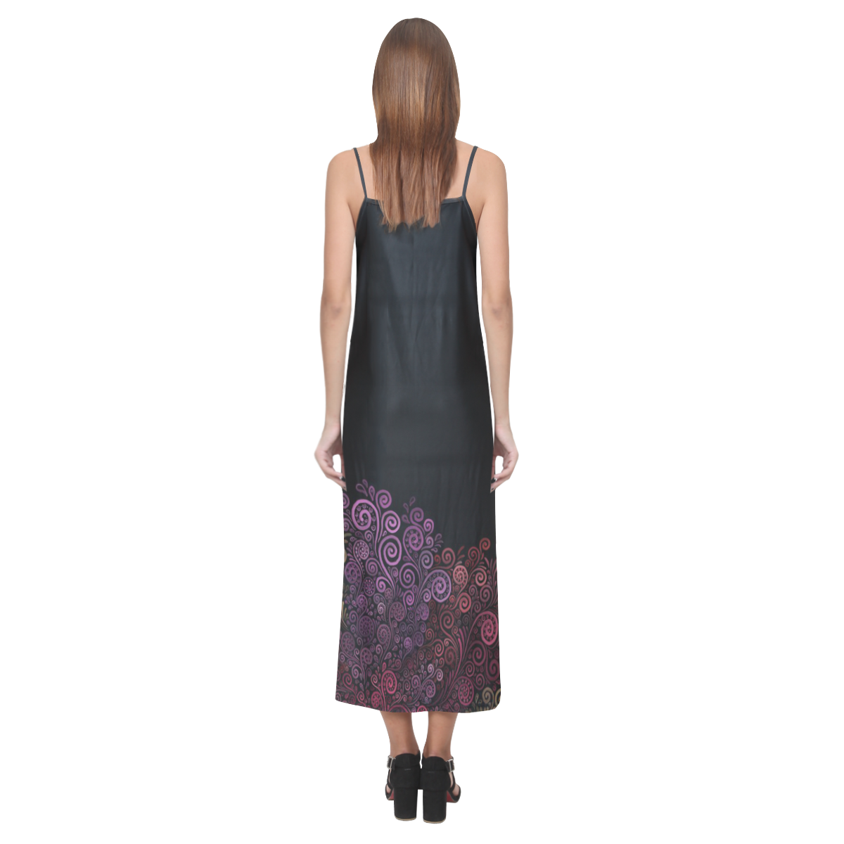 Psychedelic 3D Rose Abstract V-Neck Open Fork Long Dress(Model D18)