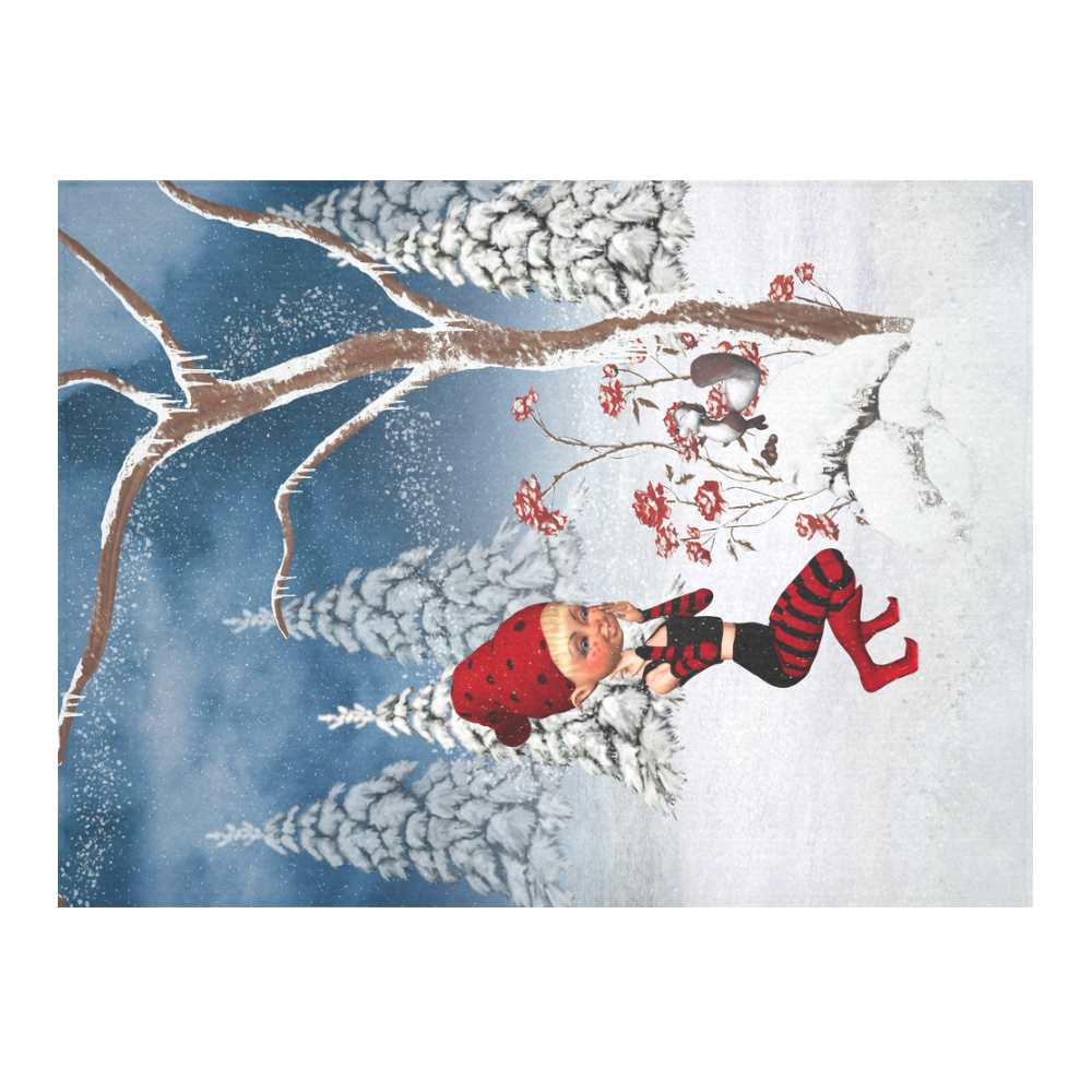 Winter Christmas Fairy Tale Cotton Linen Tablecloth 52"x 70"