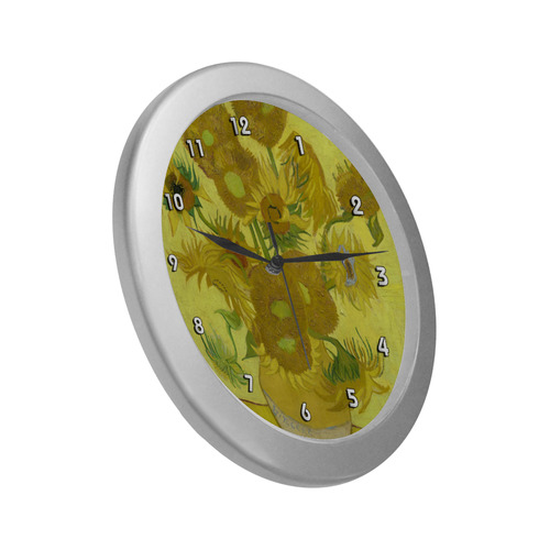 Van Gogh Sunflowers Floral Fine Art Silver Color Wall Clock