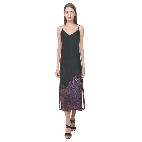 Psychedelic 3D Rose Abstract V-Neck Open Fork Long Dress(Model D18)