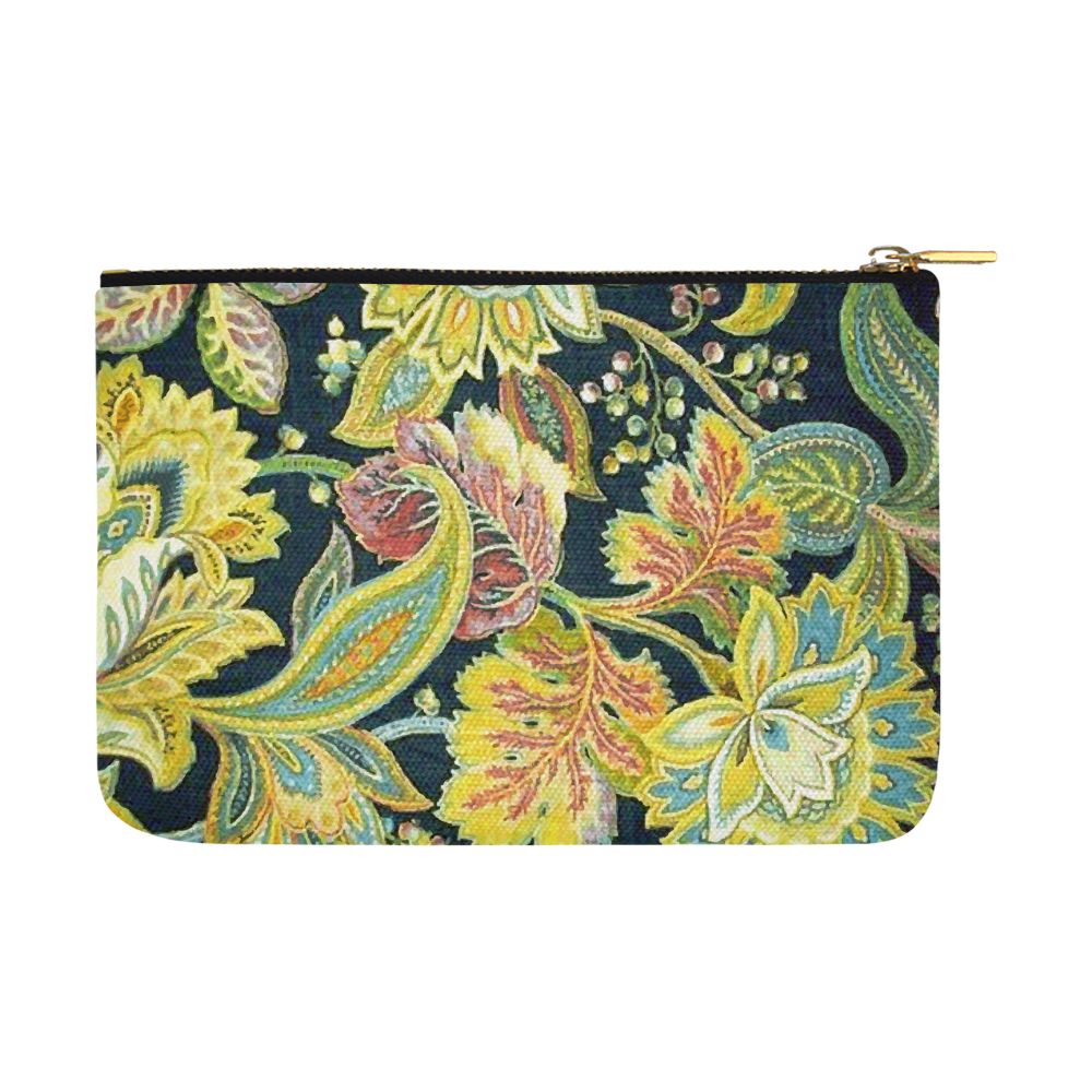 Gold Jacobean Floral Pattern Carry-All Pouch 12.5''x8.5''