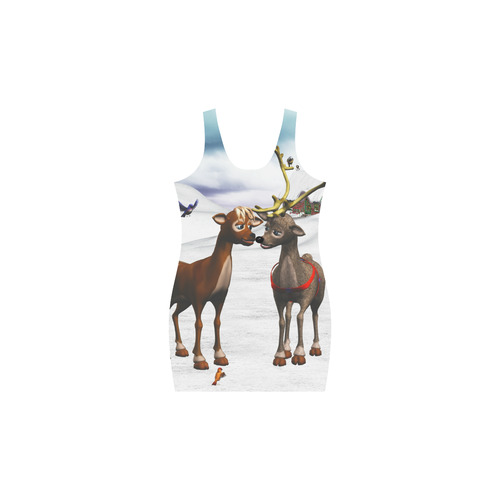 The reindeer love in a winter landscape Christmas Medea Vest Dress (Model D06)