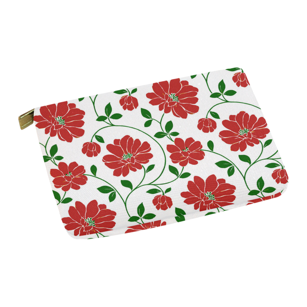 Red Flowers Cute Floral Wallpaper Carry-All Pouch 12.5''x8.5''