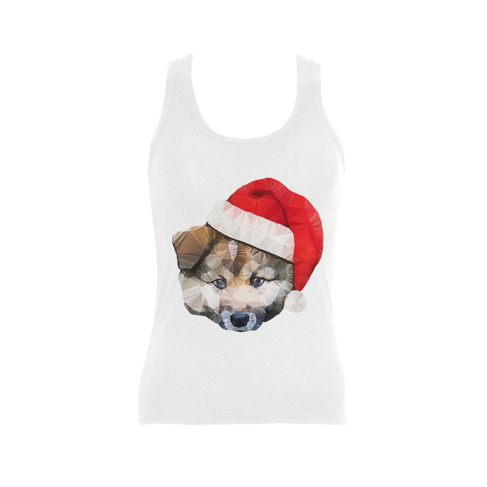 christmas santa dog Women's Shoulder-Free Tank Top (Model T35)