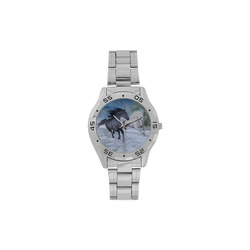 Two horses galloping through a winter landscape Men's Stainless Steel Analog Watch(Model 108)