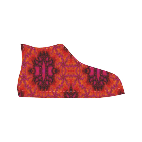Orange Pink Fractal Pattern Aquila High Top Microfiber Leather Women's Shoes (Model 032)