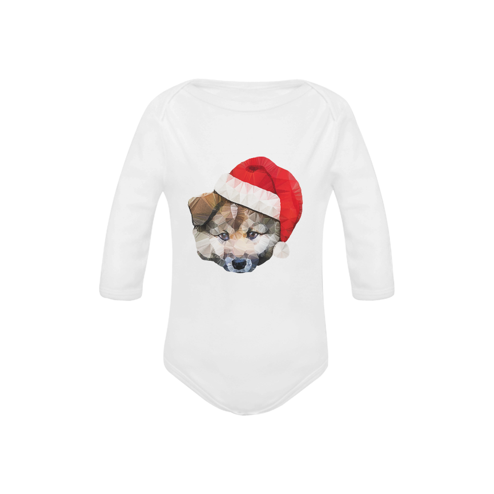 christmas santa dog Baby Powder Organic Long Sleeve One Piece (Model T27)