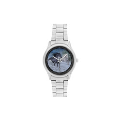 Two horses galloping through a winter landscape Men's Stainless Steel Watch(Model 104)