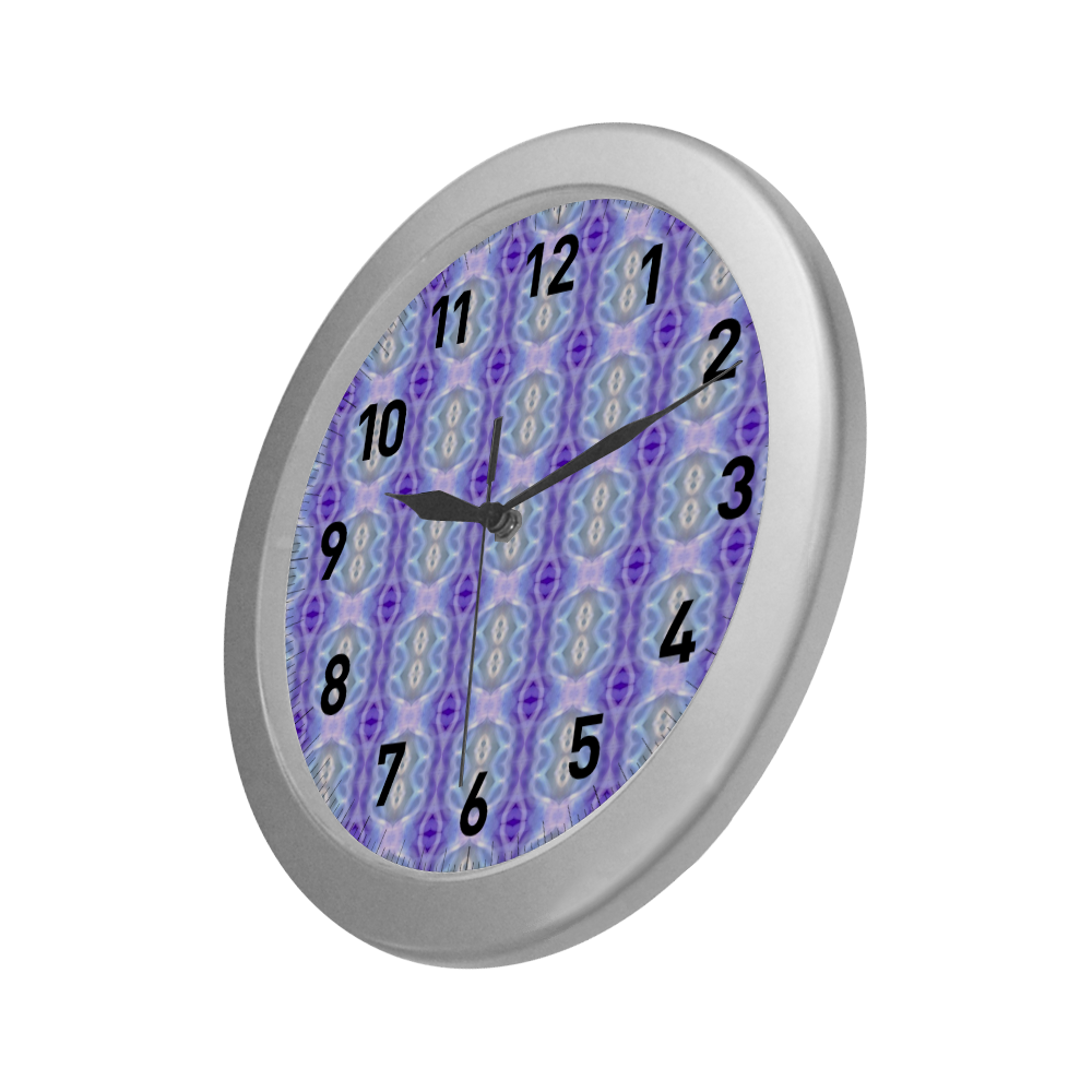 Light Blue Purple White Girly Patternwatch circular number hand Silver Color Wall Clock