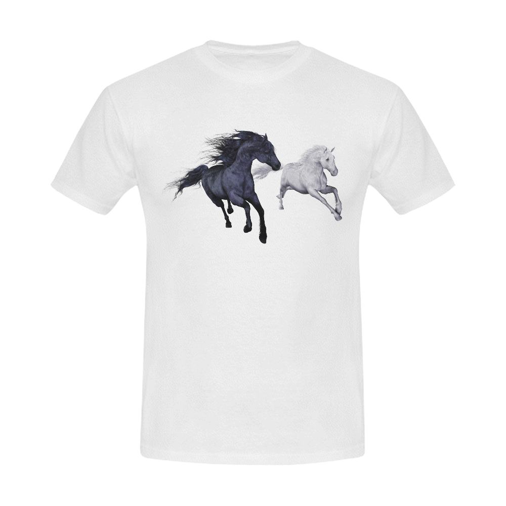 Two horses galloping through a winter landscape Men's Slim Fit T-shirt (Model T13)