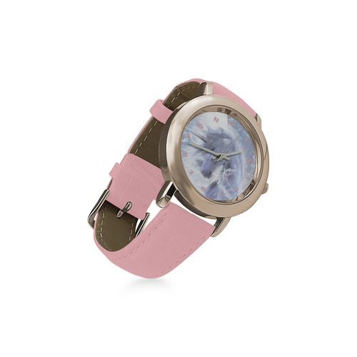A dreamlike unicorn wades through the water Women's Rose Gold Leather Strap Watch(Model 201)