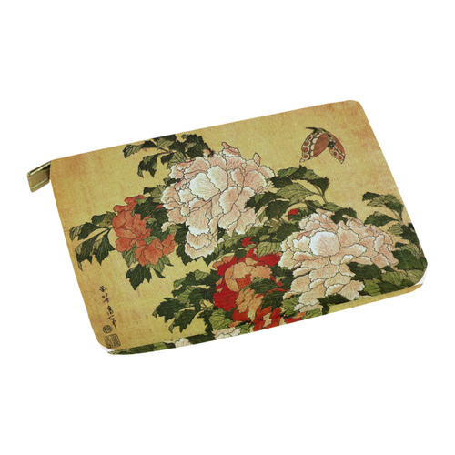 Peonies Butterfly Hokusai Japanese Floral Nature Carry-All Pouch 12.5''x8.5''