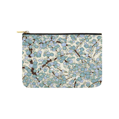 Blue Teal Sakura Fine Vintage Japanese Floral Carry-All Pouch 9.5''x6''