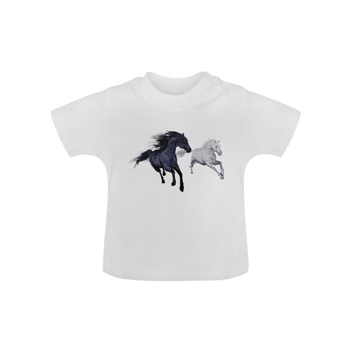 Two horses galloping through a winter landscape Baby Classic T-Shirt (Model T30)