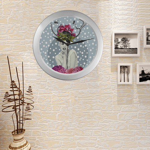 collage_whitevelvet_gloriasanchez Silver Color Wall Clock