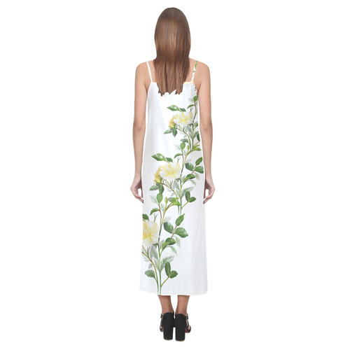 Yellow Rose V-Neck Open Fork Long Dress(Model D18)
