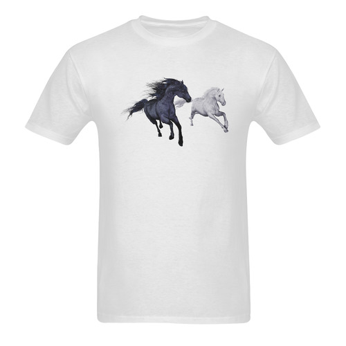 Two horses galloping through a winter landscape Sunny Men's T- shirt (Model T06)