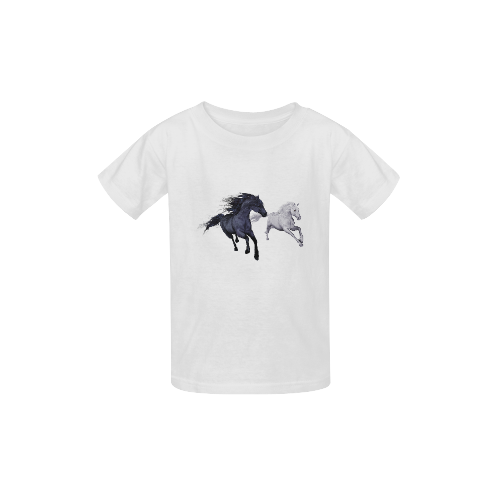 Two horses galloping through a winter landscape Kid's  Classic T-shirt (Model T22)