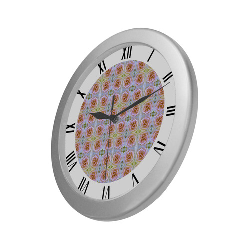 Pink Light Blue Pastel Flowers watch circular roman numerals hand 6 Silver Color Wall Clock