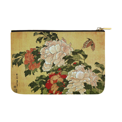 Peonies Butterfly Hokusai Japanese Floral Nature Carry-All Pouch 12.5''x8.5''