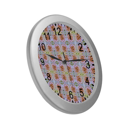 Pink Light Blue Pastel Flowers watch circular number hand 8 Silver Color Wall Clock