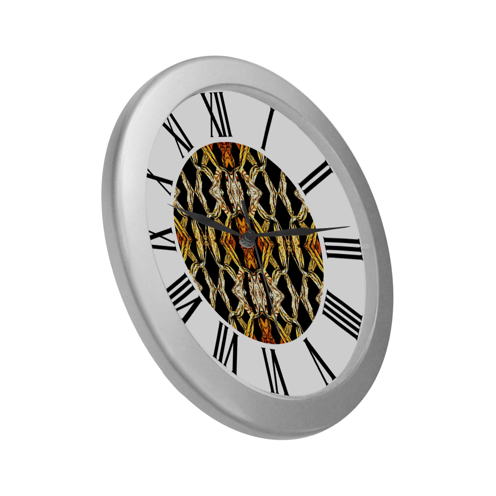 Elegant Oriental Pattern Black Gold watch circular roman numerals hand 2 Silver Color Wall Clock