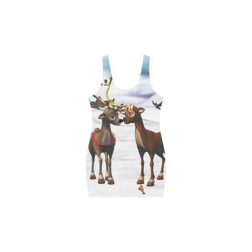 The reindeer love in a winter landscape Christmas Medea Vest Dress (Model D06)